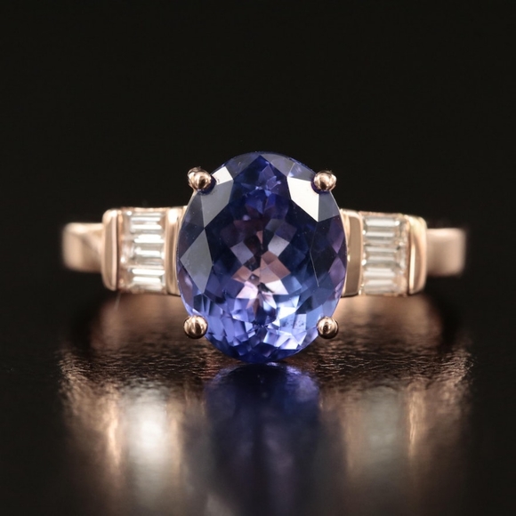 Tanzanite and Diamond 14K Rose Gold Ring - Picture 1 of 8